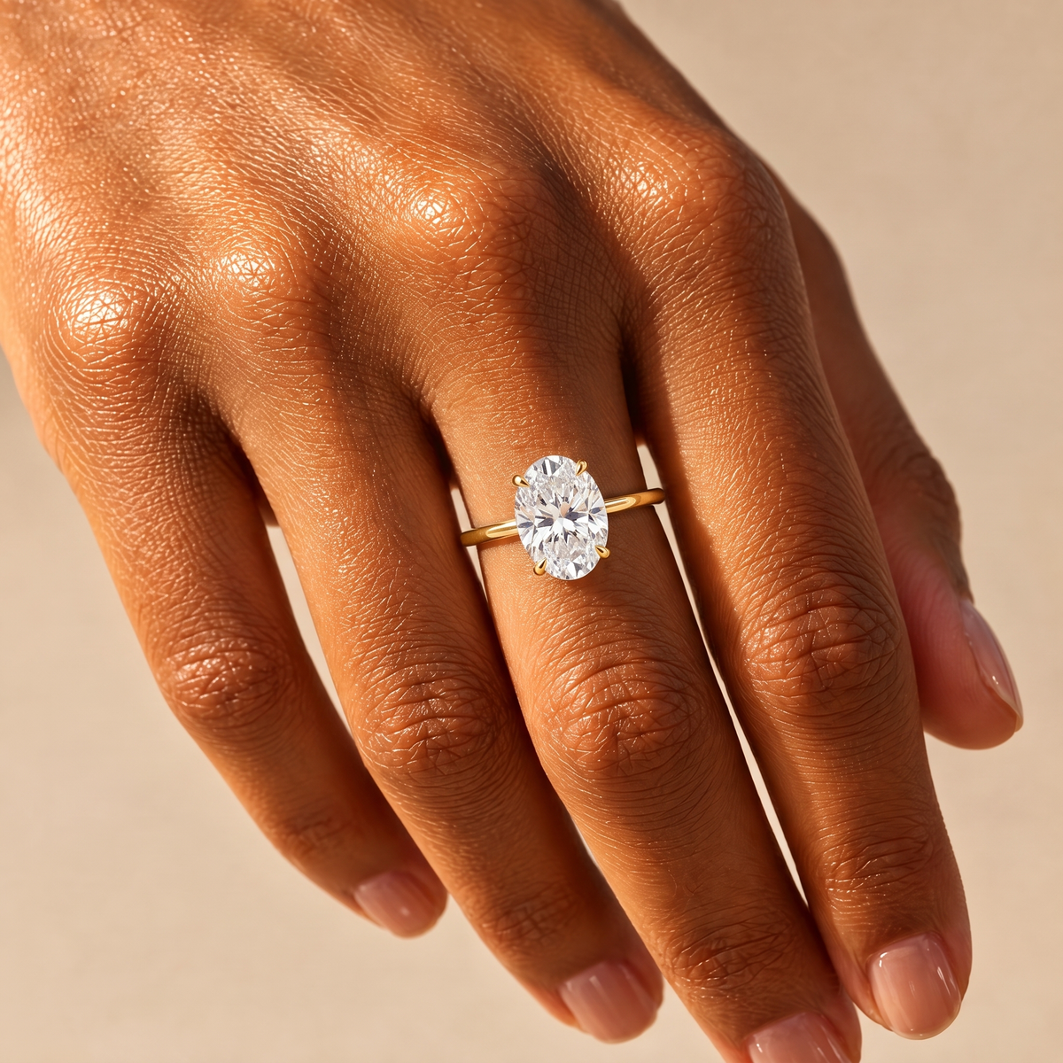 Grand Oval Solitaire Ring worn on the hand