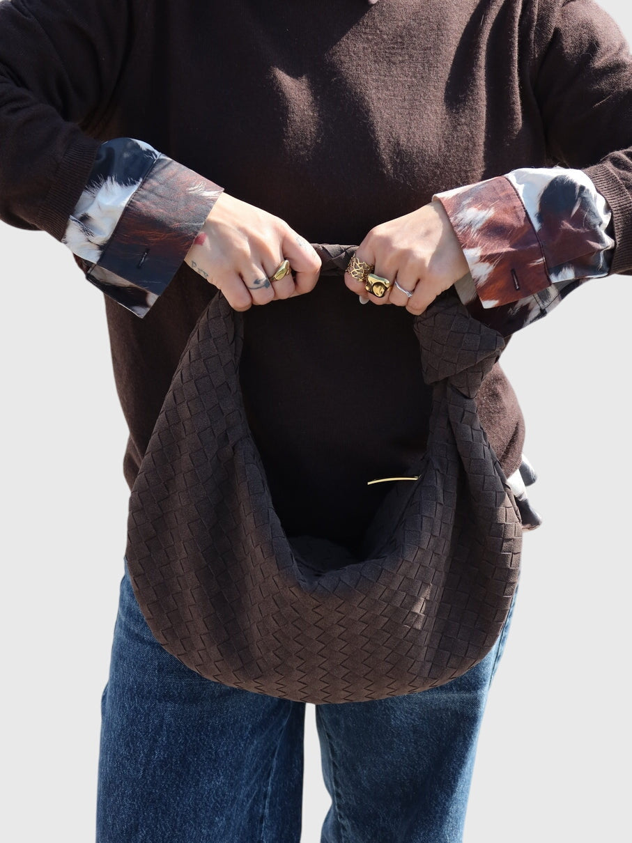 Celeste | Borsa Media In Pelle Scamosciata Intrecciata Con Nodo