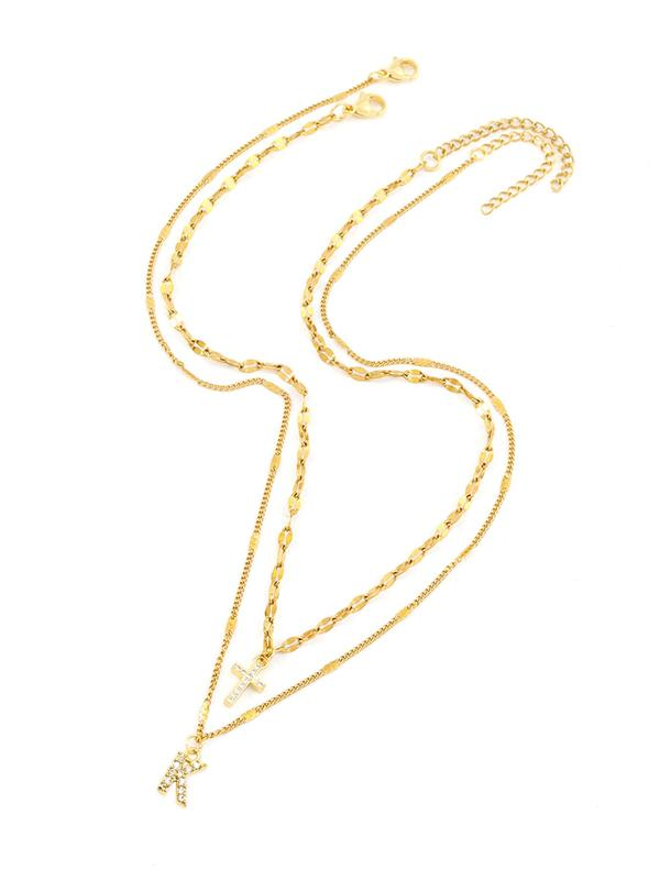 Set di 2 collane con ciondolo a croce e iniziali