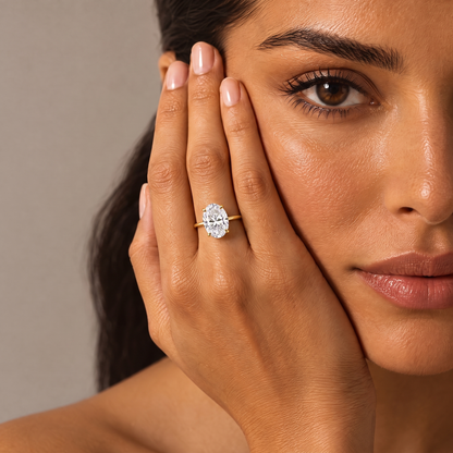 Model wearing the Grand Oval Solitaire Ring