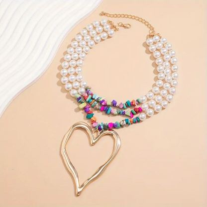 Collana a strati con perle colorate a forma di cuore, 3 pezzi