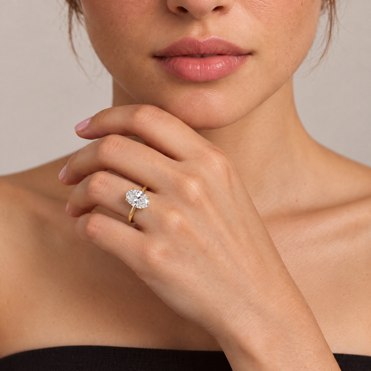 Grand Oval Solitaire Ring worn on the hand