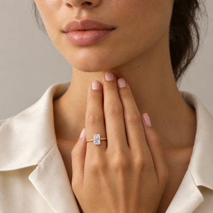 Radiant-Cut Solitaire Ring worn on the hand
