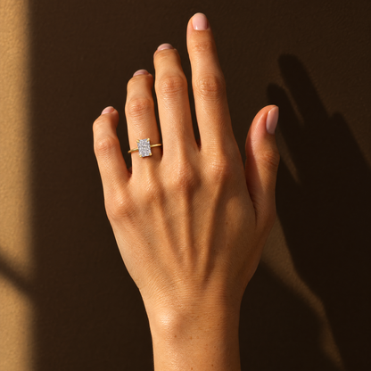 Radiant-Cut Solitaire Ring stacked with a thin stone-set band