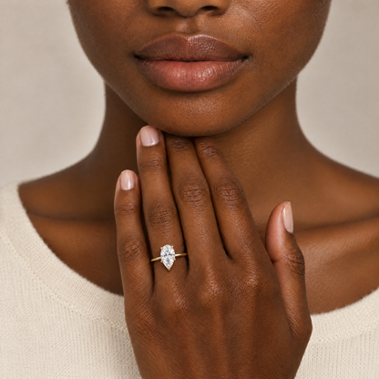 Pear Solitaire Ring worn on the hand