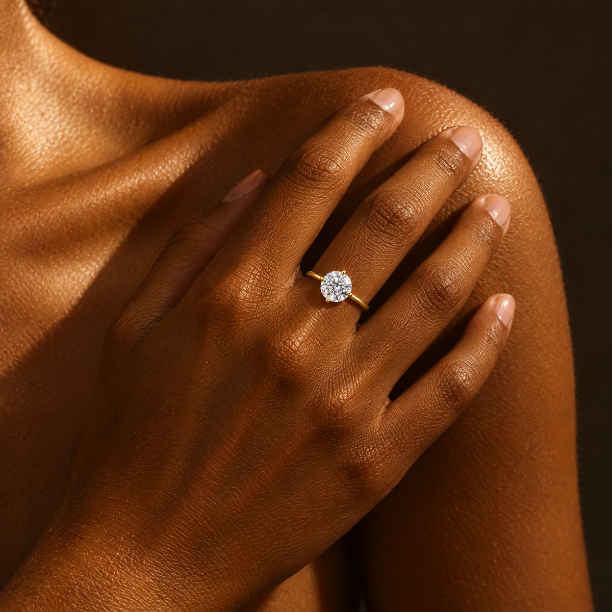 Round Solitaire Ring stacked with a thin stone-set band