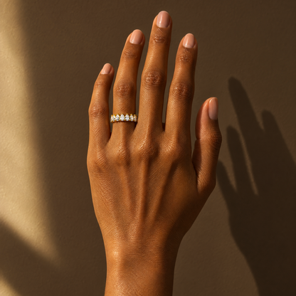 Pear Eternity Band Ring stacked under an oval solitaire