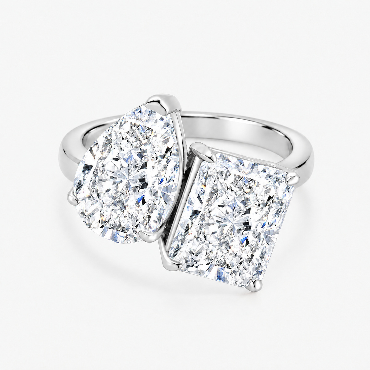 Toi et Moi Pear and Radiant Ring in silver