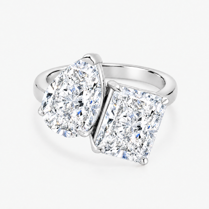 Toi et Moi Pear and Radiant Ring in silver