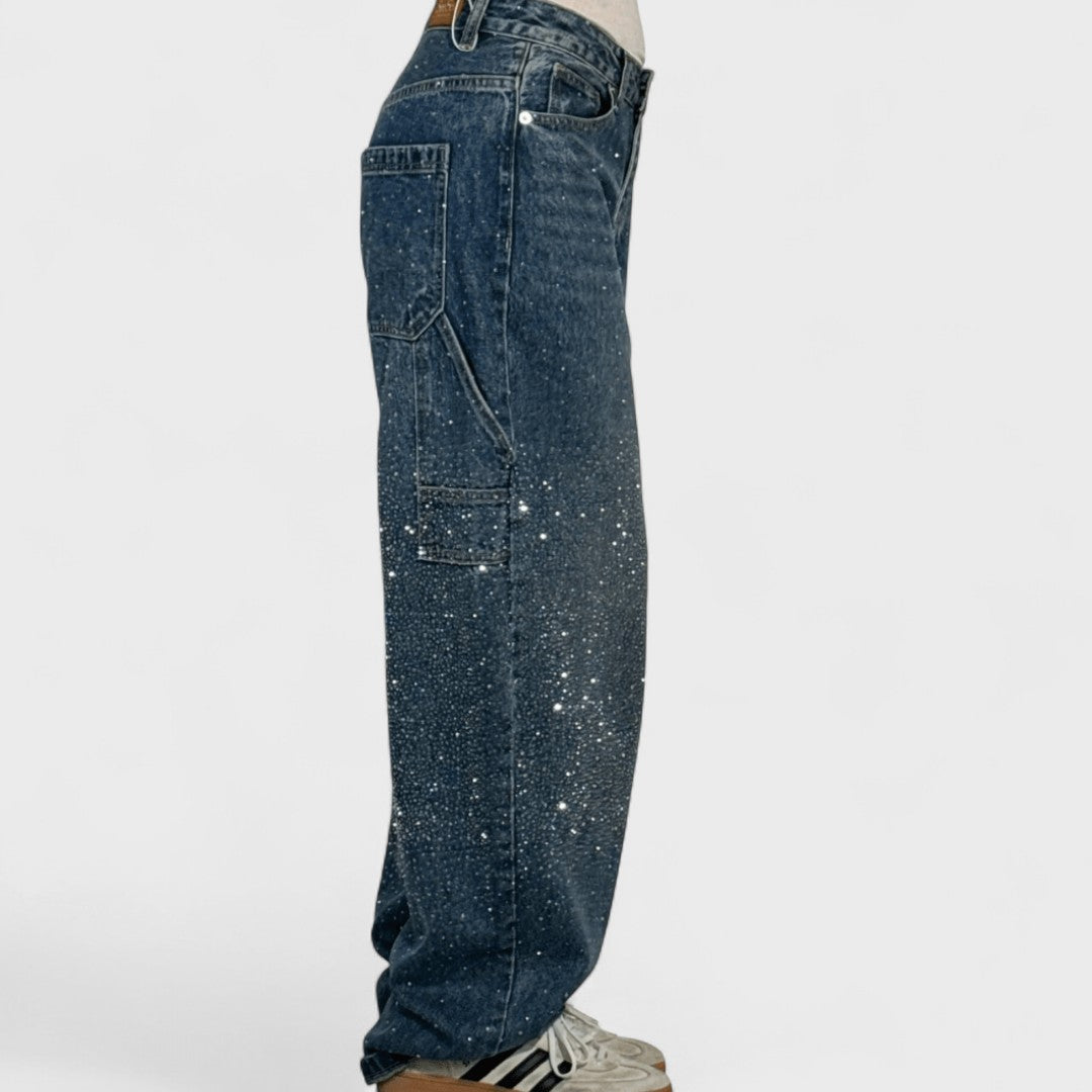 Julia - Jeans Carpenter a Palloncino alla Moda con Glitter 
