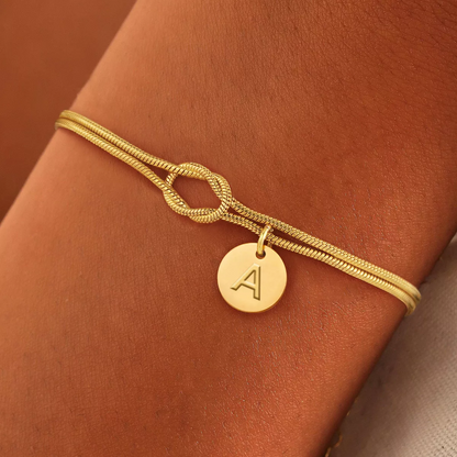 Dainty Love Knot Initial Bracelet Set