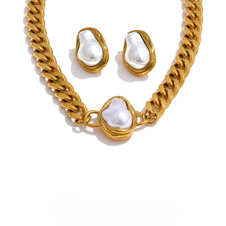 Elegant Chunky Pearl Necklace & Earring Set
