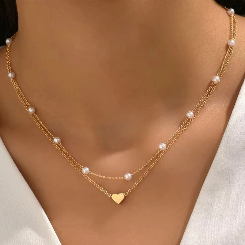 Set di collane vintage con perle a cuore multistrato