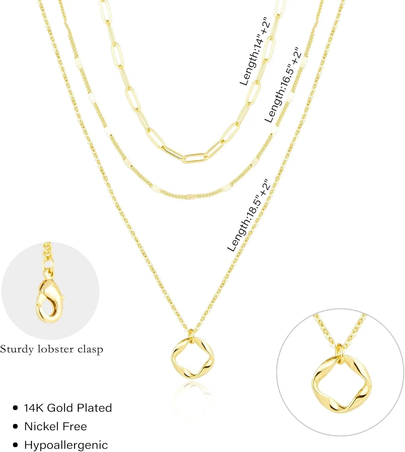 Set di 3 collane geometriche in oro 14k