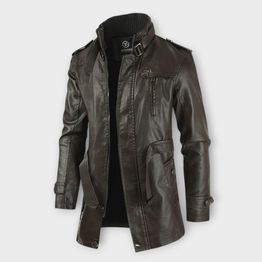 Giacca da Biker Elegante in Pelle Lunga